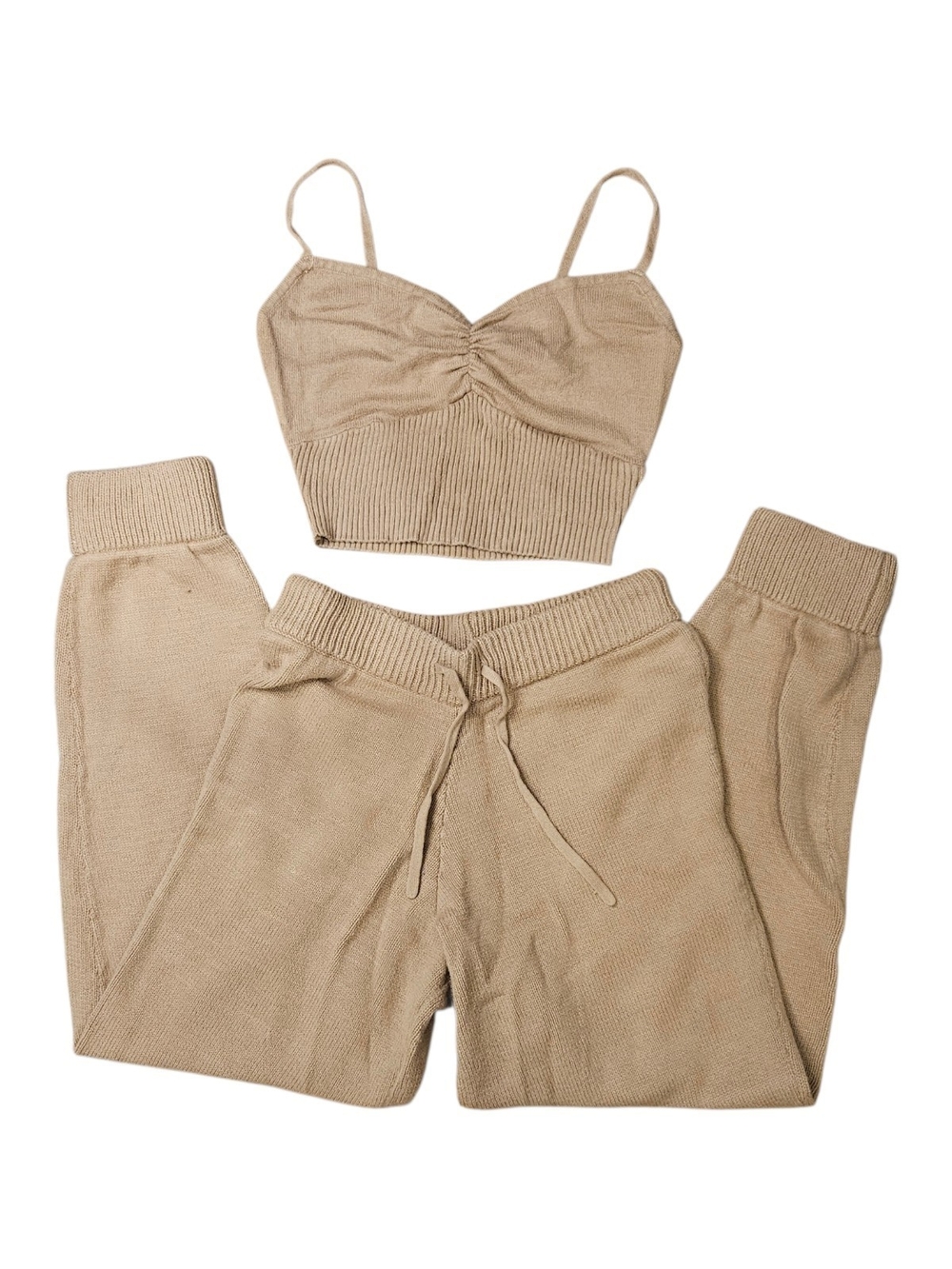 Pink Knit Crop Cami & Lounge Pants Set